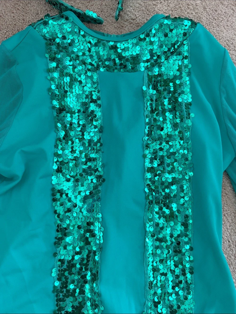 Weissman MC medium child - Teal Sequin Long Sleeve dance costume with Headband